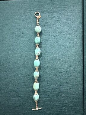 Women’s Turquoise Stone Sterling Silver 8”Bracelet - signed China BJ